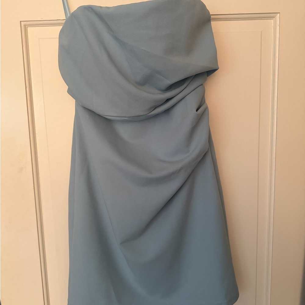 Strapless Light Blue Draped Women's Dress
